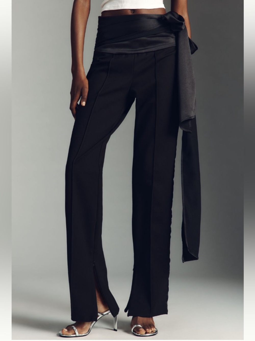 ANTHROPOLOGIE Tuxe Belted Bow Slim Pants Black NEW